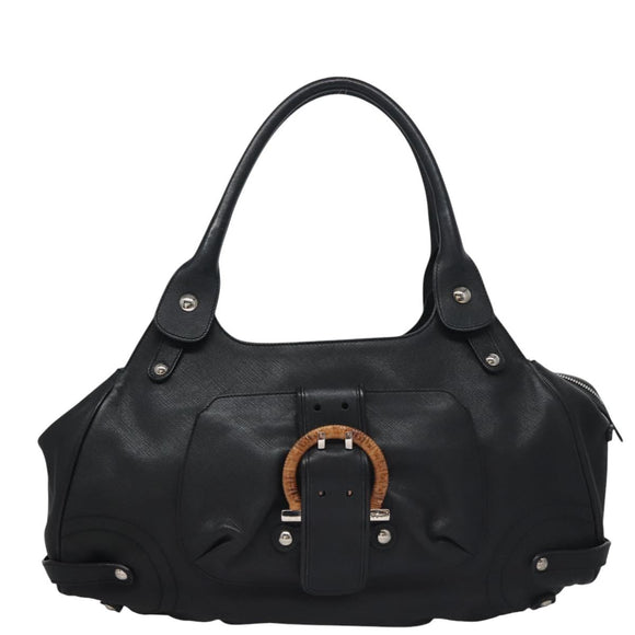 Salvatore Ferragamo Shoulder Bag Leather Black Auth BD836