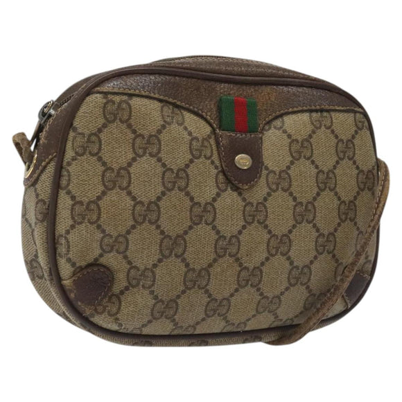 GUCCI GG Supreme Web Sherry Line Shoulder Bag PVC Beige 156 02 066 Auth BD867