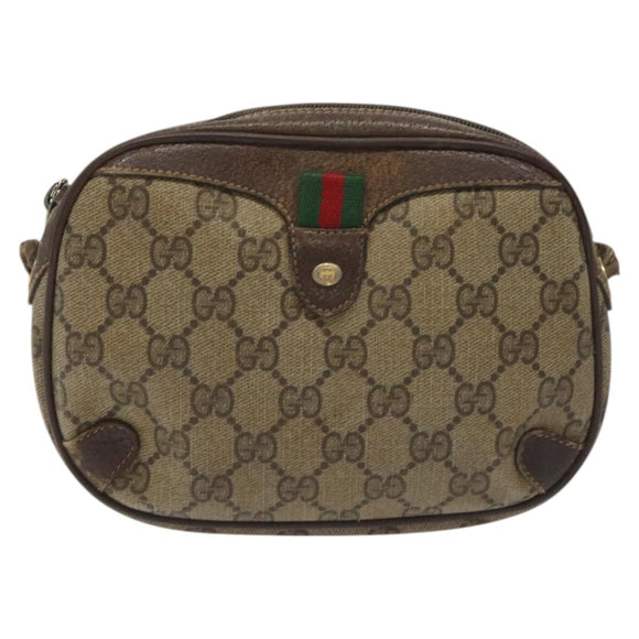 GUCCI GG Supreme Web Sherry Line Shoulder Bag PVC Beige 156 02 066 Auth BD867