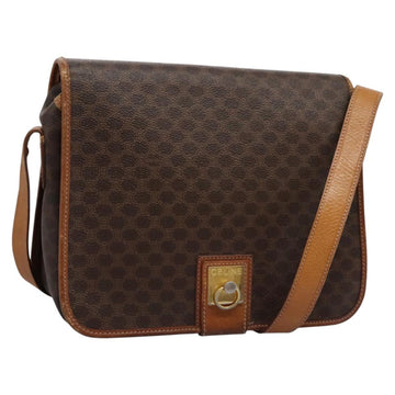 CELINE Macadam Canvas Shoulder Bag PVC Leather Brown Gold Auth BD871
