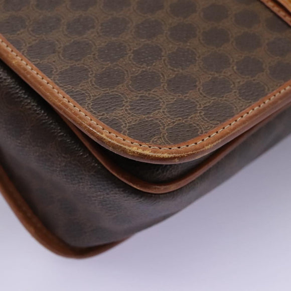 CELINE Macadam Canvas Shoulder Bag PVC Leather Brown Gold Auth BD871