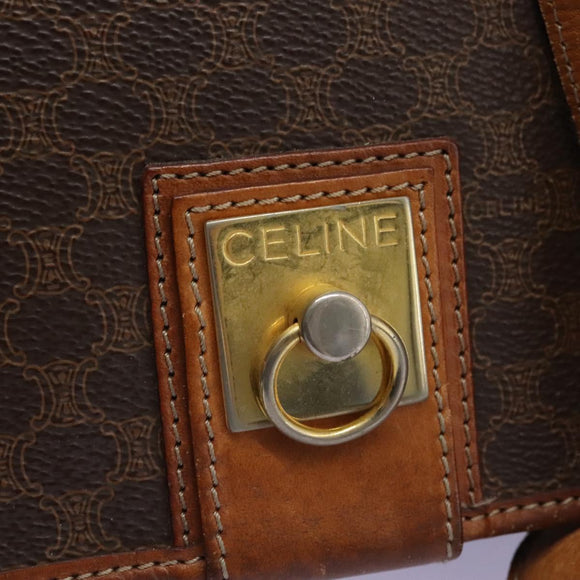 CELINE Macadam Canvas Shoulder Bag PVC Leather Brown Gold Auth BD871