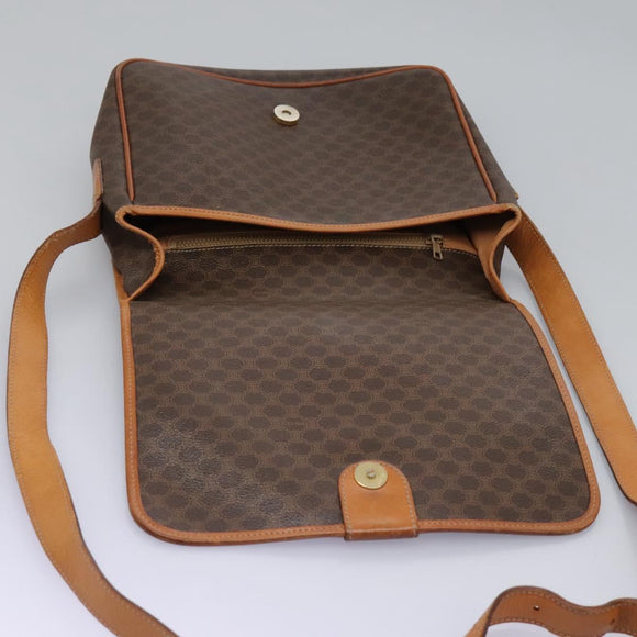 CELINE Macadam Canvas Shoulder Bag PVC Leather Brown Gold Auth BD871