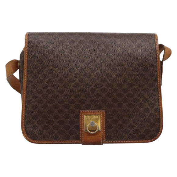 CELINE Macadam Canvas Shoulder Bag PVC Leather Brown Gold Auth BD871