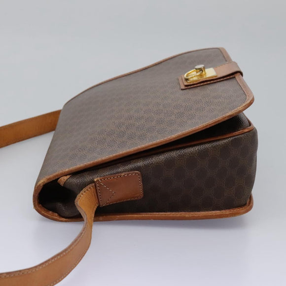 CELINE Macadam Canvas Shoulder Bag PVC Leather Brown Gold Auth BD871