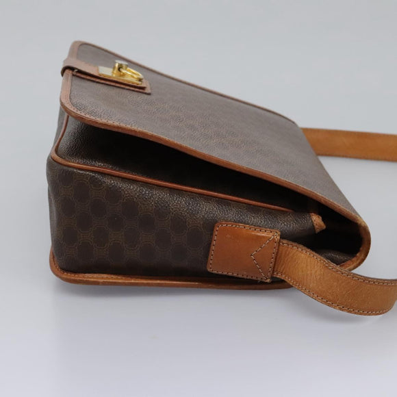 CELINE Macadam Canvas Shoulder Bag PVC Leather Brown Gold Auth BD871