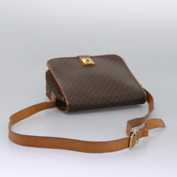 CELINE Macadam Canvas Shoulder Bag PVC Leather Brown Gold Auth BD871