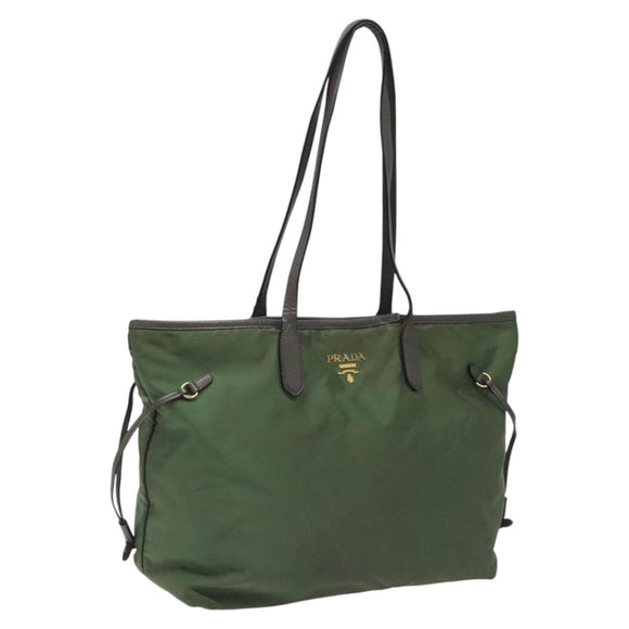 PRADA Tote Bag Nylon Khaki Gold Auth BD900