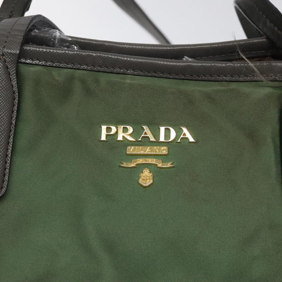 PRADA Tote Bag Nylon Khaki Gold Auth BD900