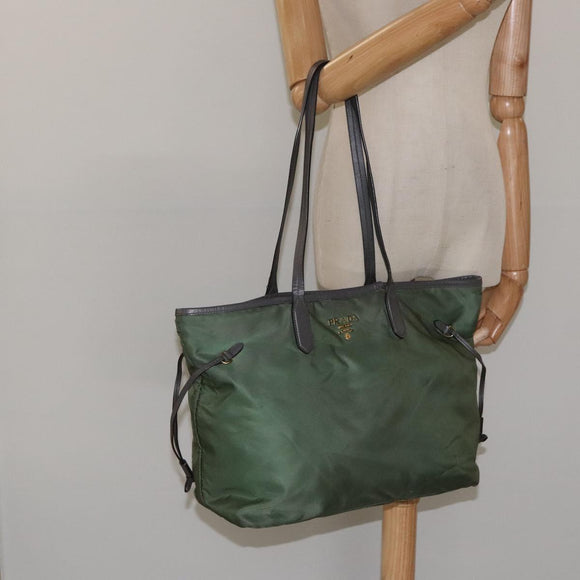 PRADA Tote Bag Nylon Khaki Gold Auth BD900
