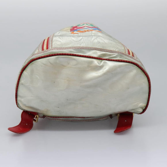 LOEWE Anagram Backpack PVC Leather Silver Auth BD905