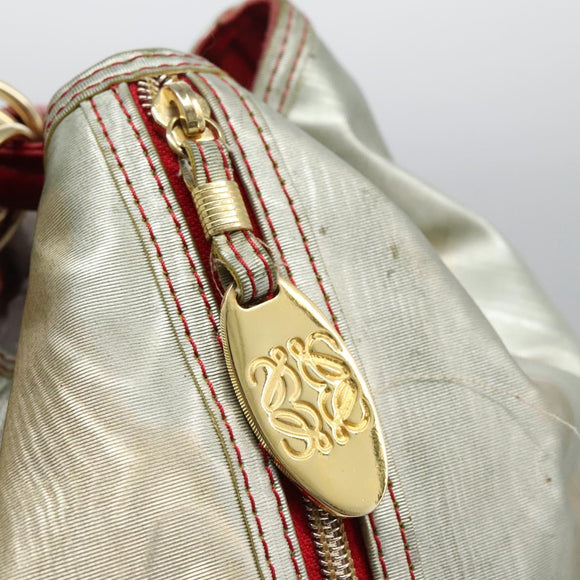 LOEWE Anagram Backpack PVC Leather Silver Auth BD905