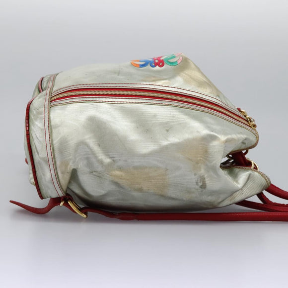 LOEWE Anagram Backpack PVC Leather Silver Auth BD905