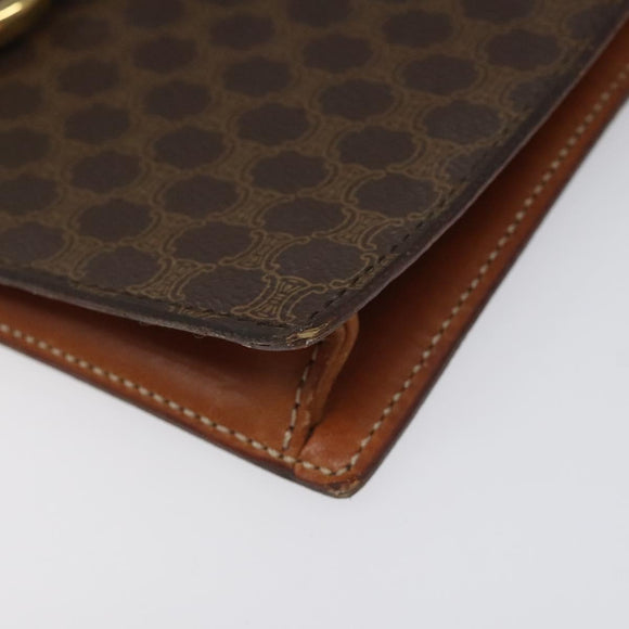 CELINE Macadam Canvas Shoulder Bag PVC Leather Brown Gold Auth BD908