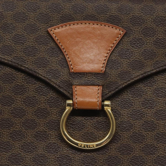 CELINE Macadam Canvas Shoulder Bag PVC Leather Brown Gold Auth BD908