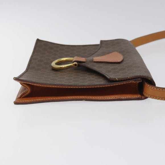 CELINE Macadam Canvas Shoulder Bag PVC Leather Brown Gold Auth BD908