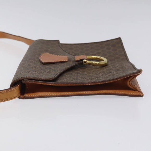 CELINE Macadam Canvas Shoulder Bag PVC Leather Brown Gold Auth BD908