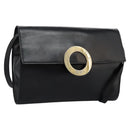 CELINE Circle Shoulder Bag Leather Black Gold Auth BD909-1