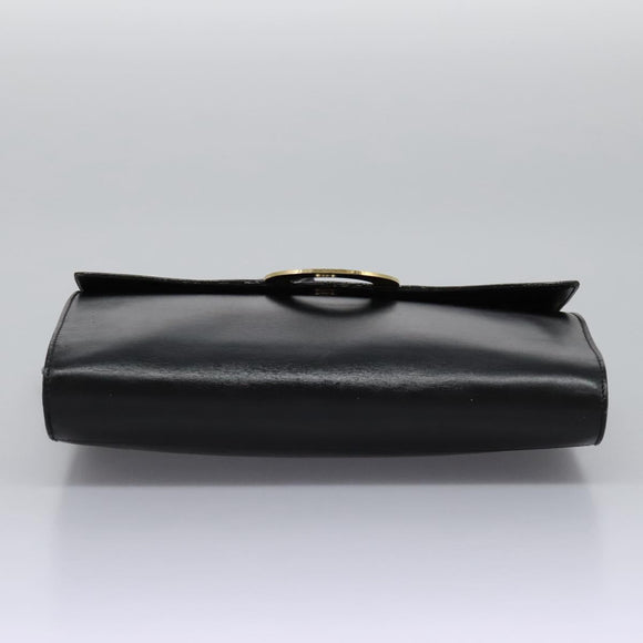 CELINE Circle Shoulder Bag Leather Black Gold Auth BD909