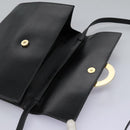 CELINE Circle Shoulder Bag Leather Black Gold Auth BD909-10