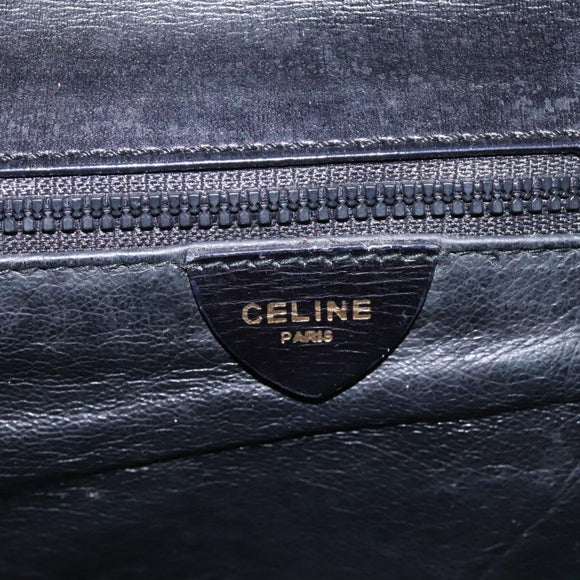 CELINE Circle Shoulder Bag Leather Black Gold Auth BD909