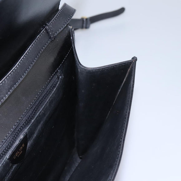 CELINE Circle Shoulder Bag Leather Black Gold Auth BD909