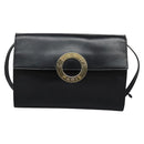 CELINE Circle Shoulder Bag Leather Black Gold Auth BD909-13