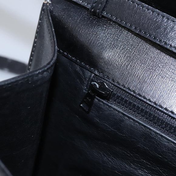 CELINE Circle Shoulder Bag Leather Black Gold Auth BD909