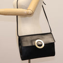 CELINE Circle Shoulder Bag Leather Black Gold Auth BD909-24