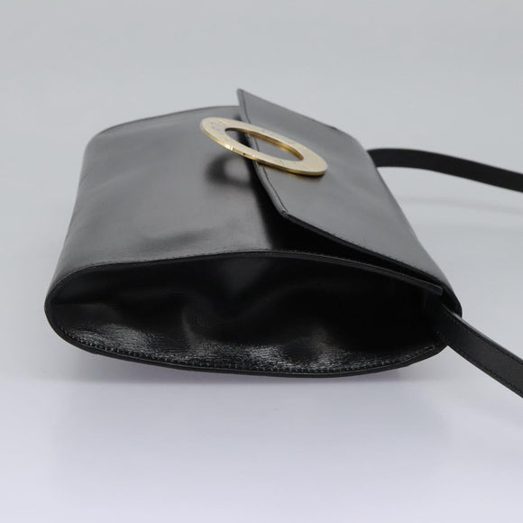 CELINE Circle Shoulder Bag Leather Black Gold Auth BD909