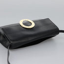CELINE Circle Shoulder Bag Leather Black Gold Auth BD909-6