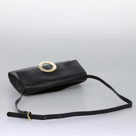 CELINE Circle Shoulder Bag Leather Black Gold Auth BD909