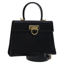 Salvatore Ferragamo Gancini Hand Bag Leather 2way Black Gold Auth BD910-1