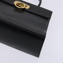 Salvatore Ferragamo Gancini Hand Bag Leather 2way Black Gold Auth BD910-8