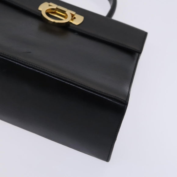 Salvatore Ferragamo Gancini Hand Bag Leather 2way Black Gold Auth BD910