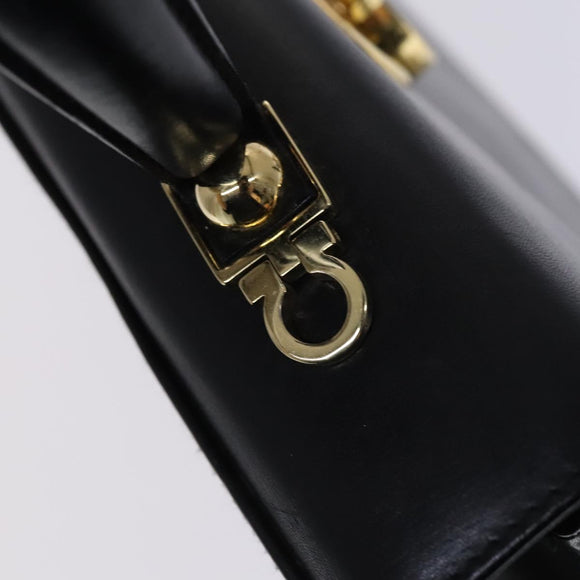 Salvatore Ferragamo Gancini Hand Bag Leather 2way Black Gold Auth BD910