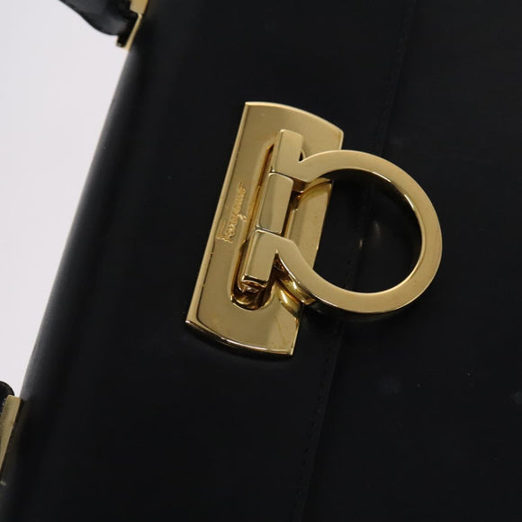 Salvatore Ferragamo Gancini Hand Bag Leather 2way Black Gold Auth BD910