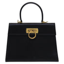 Salvatore Ferragamo Gancini Hand Bag Leather 2way Black Gold Auth BD910-13