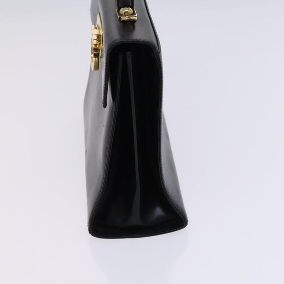 Salvatore Ferragamo Gancini Hand Bag Leather 2way Black Gold Auth BD910