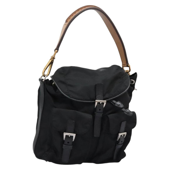 PRADA Shoulder Bag Nylon Black Gold Auth BD928V