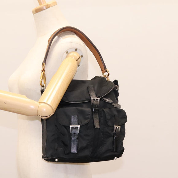 PRADA Shoulder Bag Nylon Black Gold Auth BD928V
