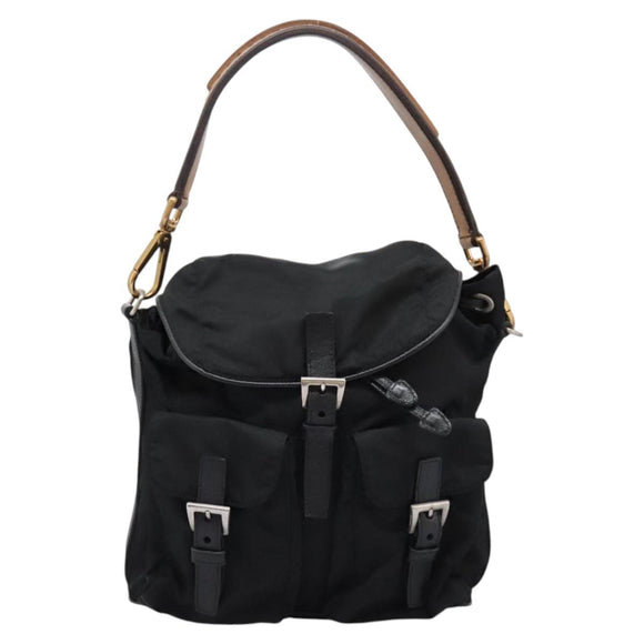 PRADA Shoulder Bag Nylon Black Gold Auth BD928V