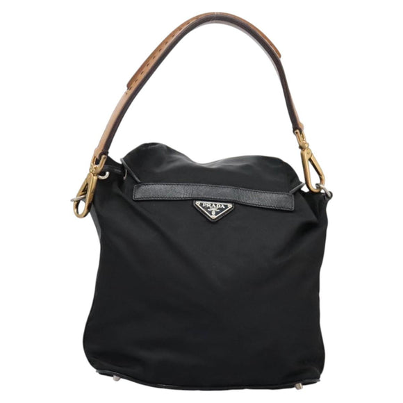 PRADA Shoulder Bag Nylon Black Gold Auth BD928V