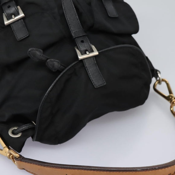 PRADA Shoulder Bag Nylon Black Gold Auth BD928V