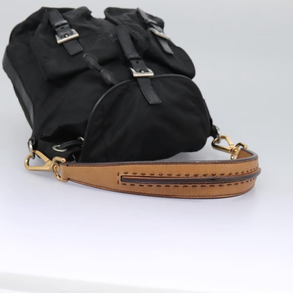 PRADA Shoulder Bag Nylon Black Gold Auth BD928V