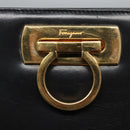 Salvatore Ferragamo Gancini Chain Shoulder Bag Leather Black Gold Auth BD929-14