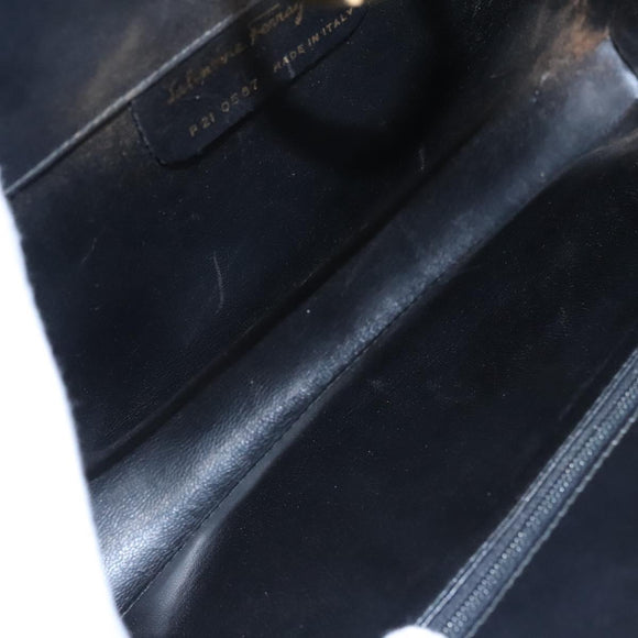 Salvatore Ferragamo Gancini Chain Shoulder Bag Leather Black Gold Auth BD929