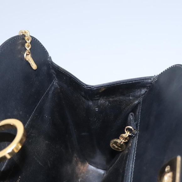 Salvatore Ferragamo Gancini Chain Shoulder Bag Leather Black Gold Auth BD929