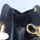 Salvatore Ferragamo Gancini Chain Shoulder Bag Leather Black Gold Auth BD929-18