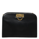 Salvatore Ferragamo Gancini Chain Shoulder Bag Leather Black Gold Auth BD929-2
